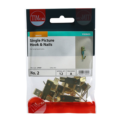 TIMCO Picture Hanging Hooks Single Electro Brass - No.2 Single - Image