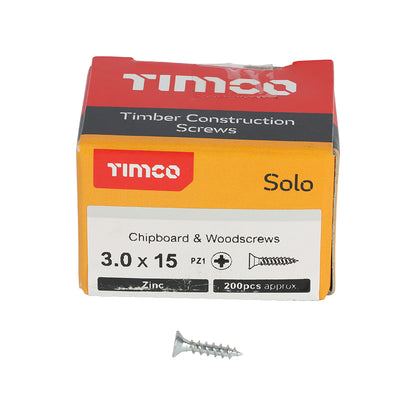 TIMCO Solo Countersunk Silver Woodscrews - 3.0 x 15 - Image