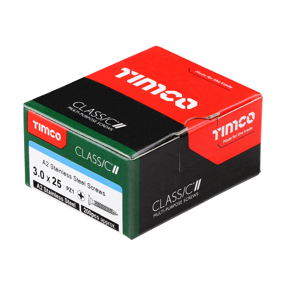 TIMCO Classic Multi-Purpose Countersunk A2 Stainless Steel Woodcrews - 3.0 x 25 - Image