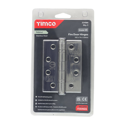 TIMCO Ball Bearing Hinges Grade 13 Polished Stainless Steel - 101 x 76 x 3.0 - Image