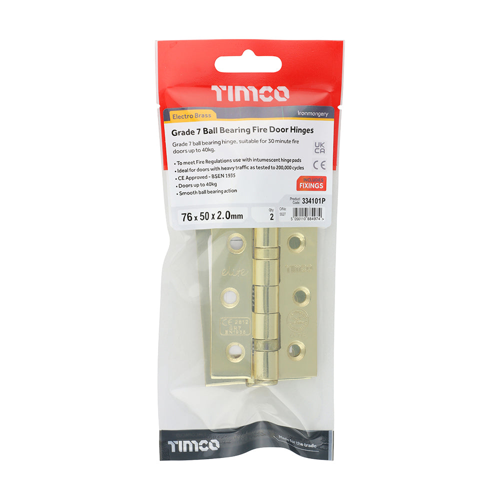 TIMCO Ball Bearing Hinges Grade 7 Steel Electro Brass - 76 x 51 x 2.2 - Image