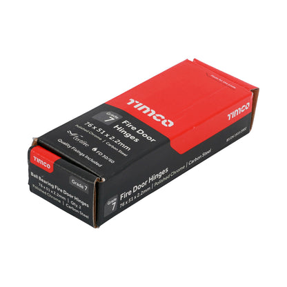 TIMCO Ball Bearing Hinges Grade 7 Steel Polished Chrome - 76 x 50 x 2.0 - Image