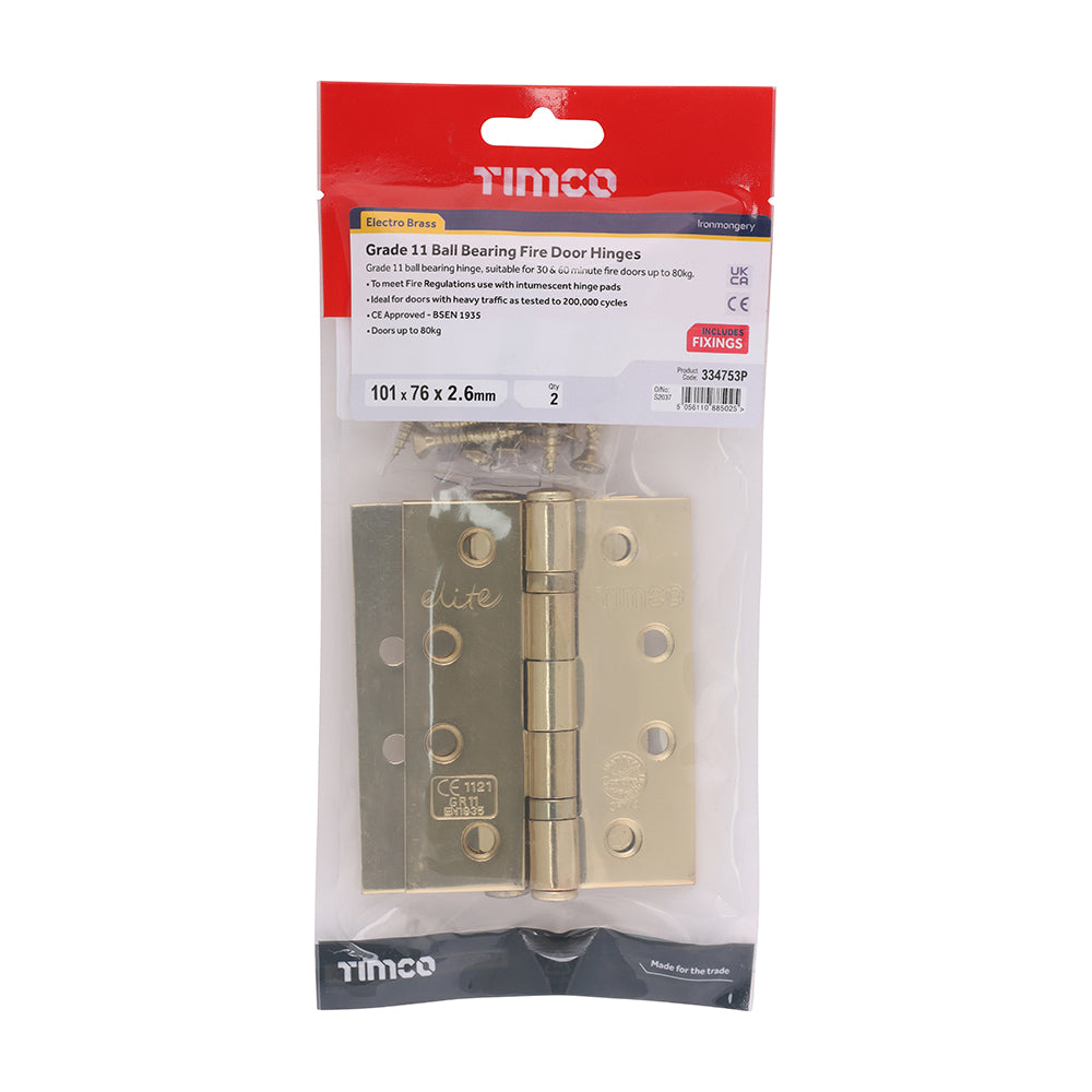 TIMCO Ball Bearing Hinges Grade 11 Steel Electro Brass - 102 x 76 x 2.7 - Image