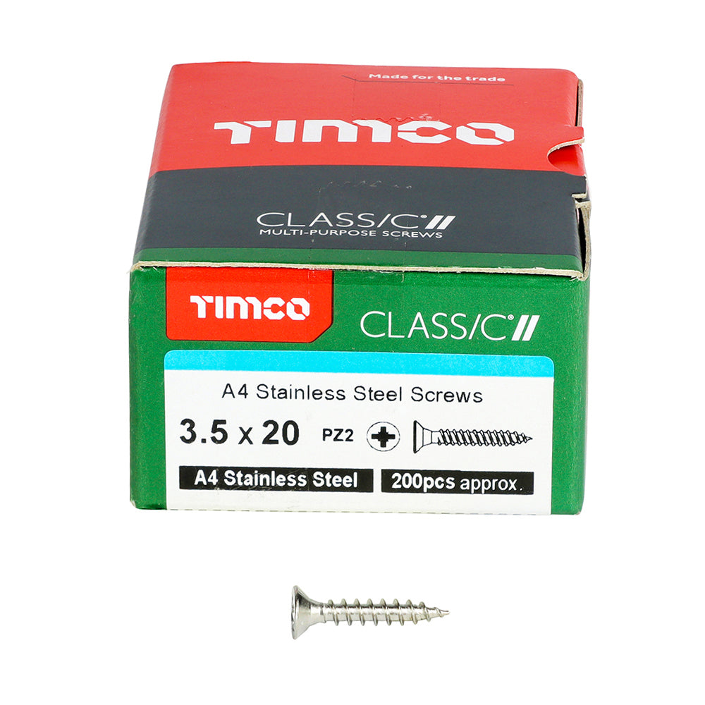 TIMCO Classic Multi-Purpose Countersunk A4 Stainless Steel Woodcrews - 3.5 x 20 - Image