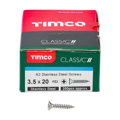 TIMCO Classic Multi-Purpose Countersunk A2 Stainless Steel Woodcrews - 3.5 x 20 - Image