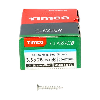 TIMCO Classic Multi-Purpose Countersunk A4 Stainless Steel Woodcrews - 3.5 x 25 - Image