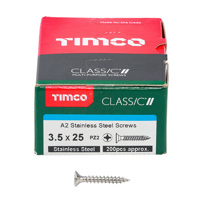 TIMCO Classic Multi-Purpose Countersunk A2 Stainless Steel Woodcrews - 3.5 x 25 - Image
