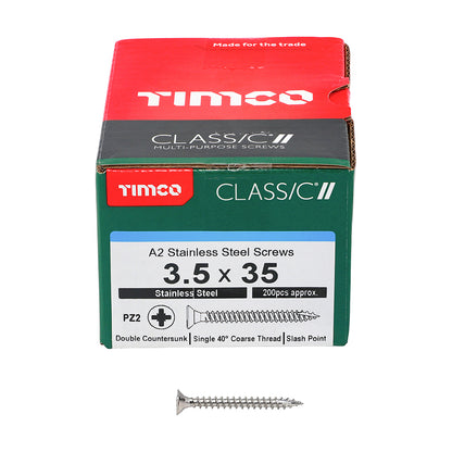 TIMCO Classic Multi-Purpose Countersunk A2 Stainless Steel Woodcrews - 3.5 x 35 - Image