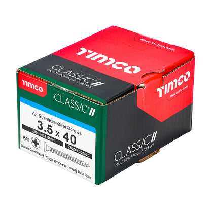TIMCO Classic Multi-Purpose Countersunk A2 Stainless Steel Woodcrews - 3.5 x 40 - Image