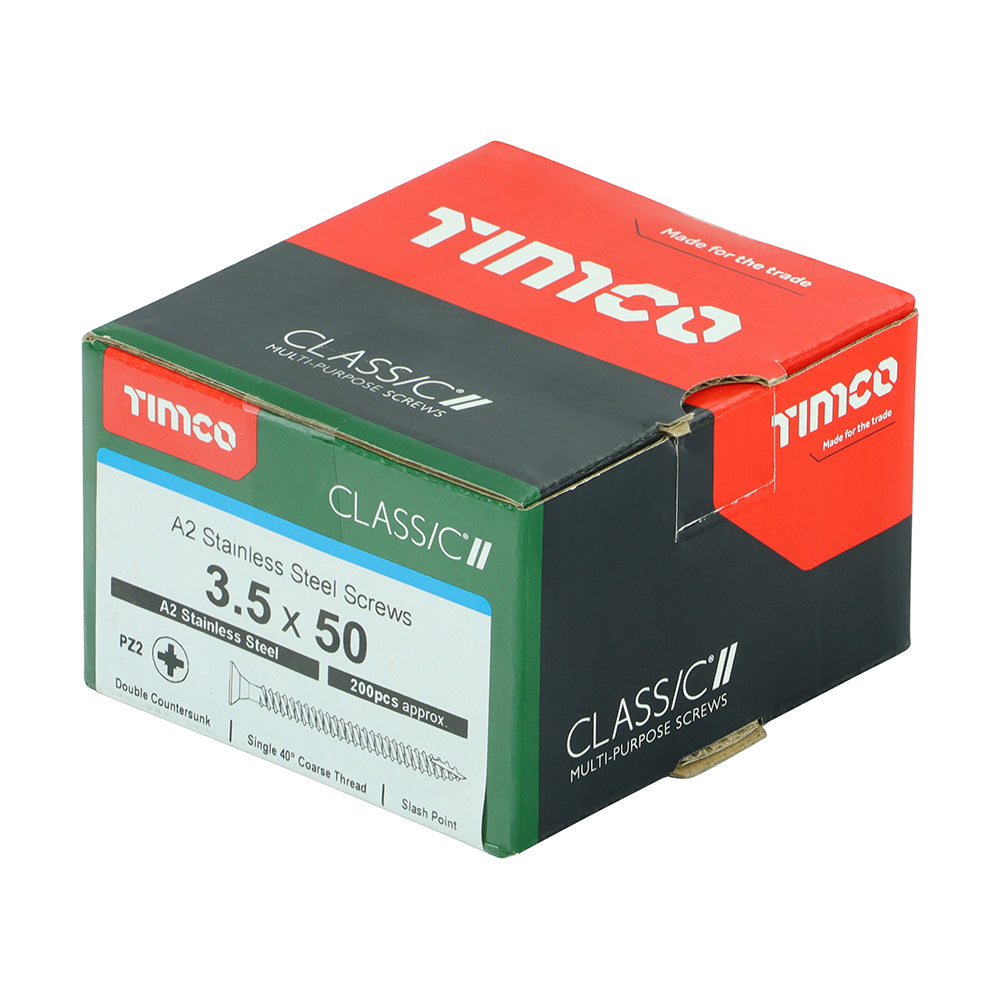TIMCO Classic Multi-Purpose Countersunk A2 Stainless Steel Woodcrews - 3.5 x 50 - Image