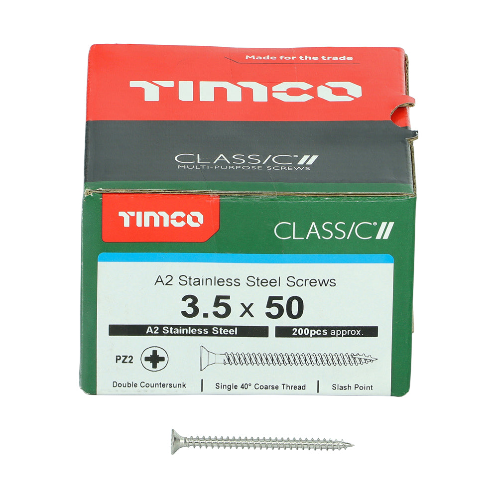 TIMCO Classic Multi-Purpose Countersunk A2 Stainless Steel Woodcrews - 3.5 x 50 - Image