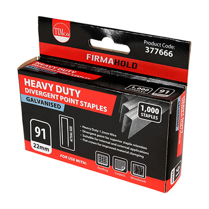 TIMCO Heavy Duty Divergent Point Galvanised Staples - 22mm