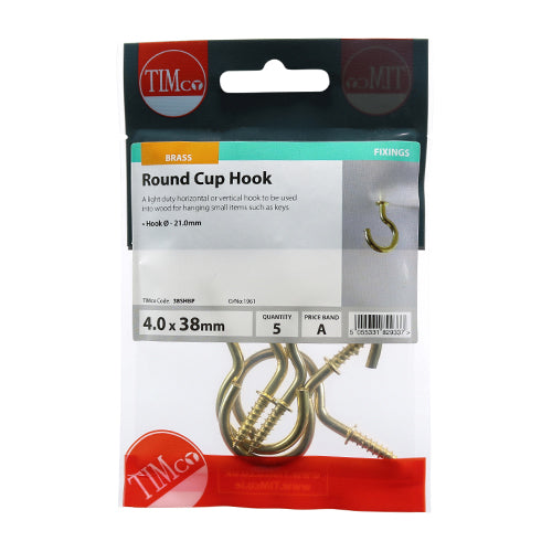 TIMCO Cup Hooks Round Electro Brass - 38mm - Image