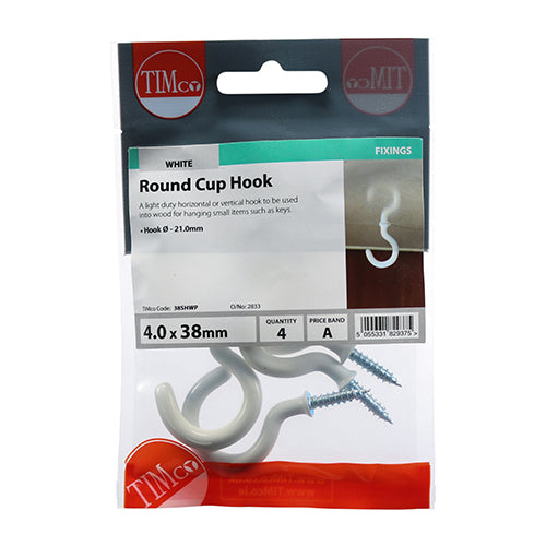 TIMCO Cup Hooks Round White - 38mm - Image