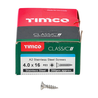 TIMCO Classic Multi-Purpose Countersunk A2 Stainless Steel Woodcrews - 4.0 x 16 - Image