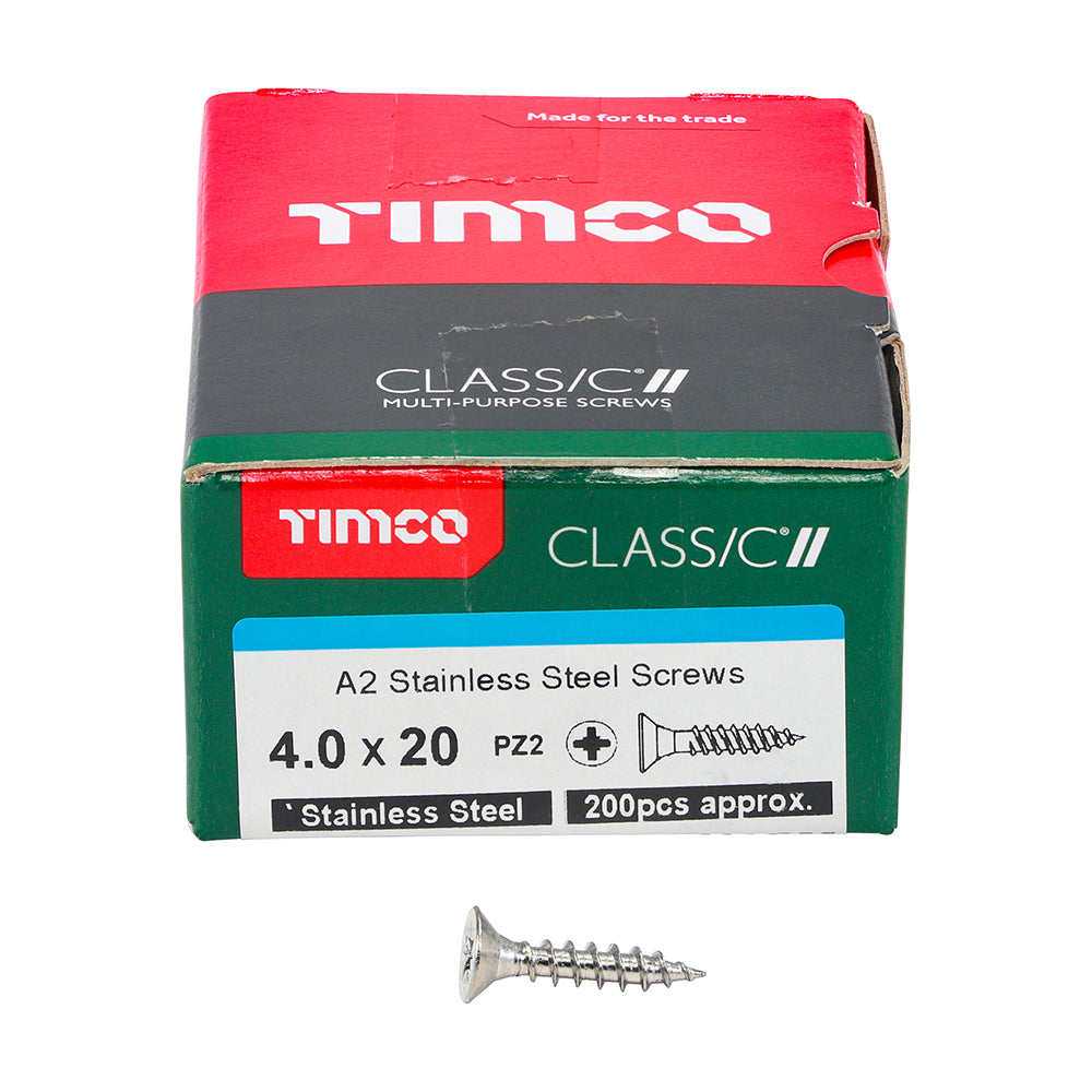 TIMCO Classic Multi-Purpose Countersunk A2 Stainless Steel Woodcrews - 4.0 x 20 - Image