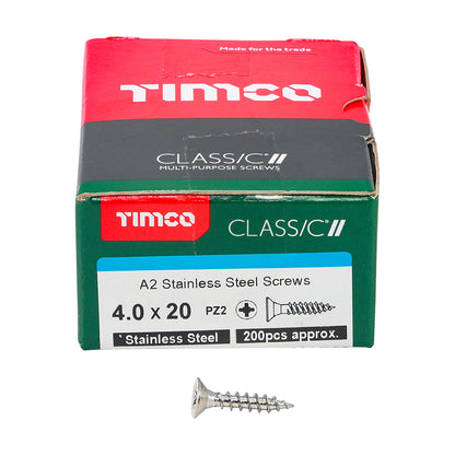 TIMCO Classic Multi-Purpose Countersunk A2 Stainless Steel Woodcrews - 4.0 x 20 - Image
