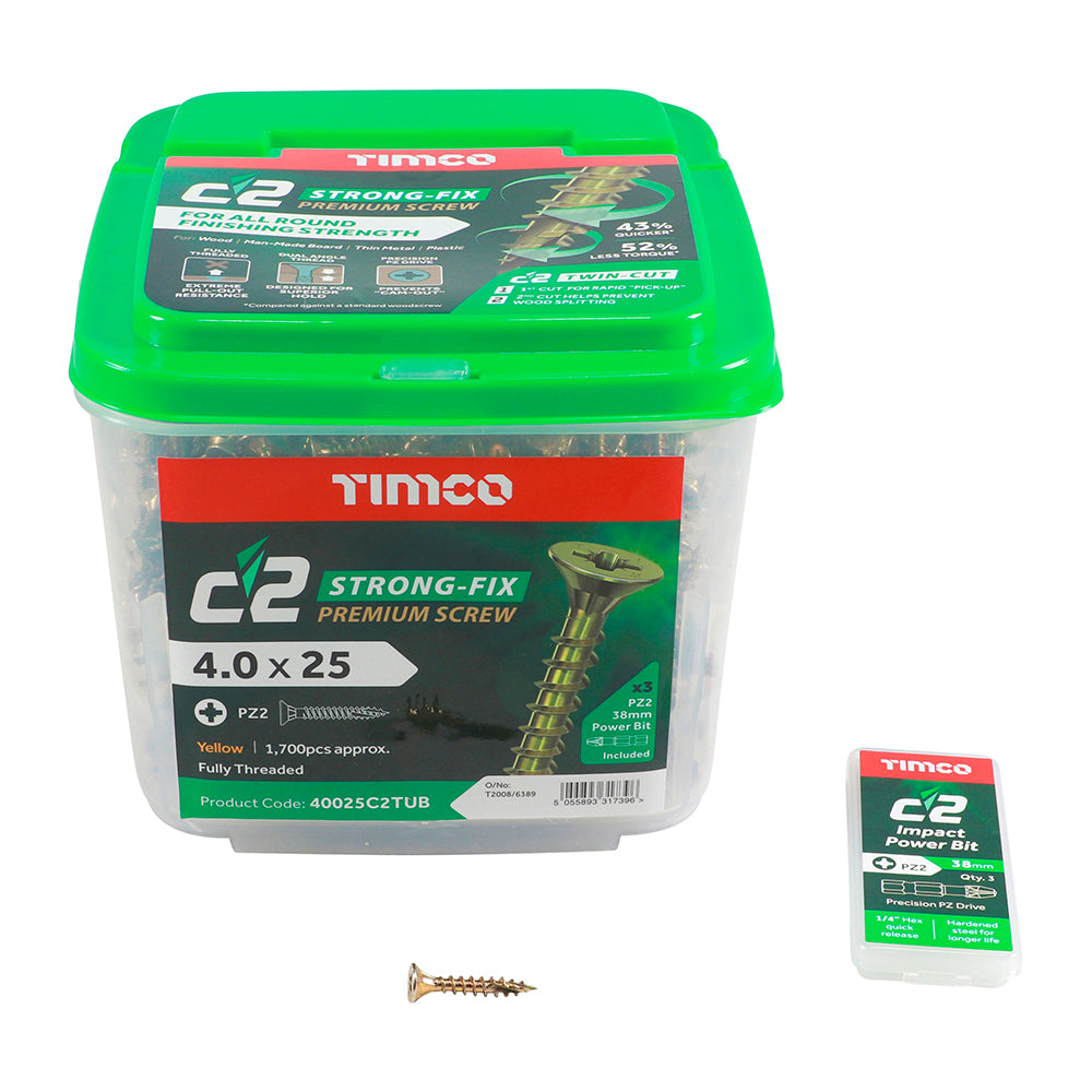 TIMCO C2 Strong-Fix Multi-Purpose Premium Countersunk Gold Woodscrews - 4.0 x 25 - Image