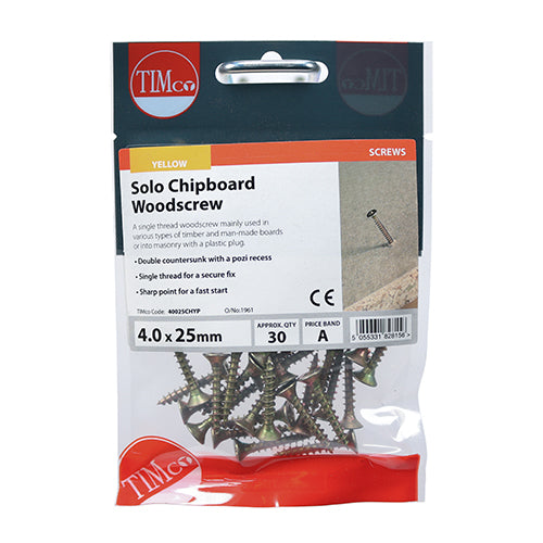 TIMCO Solo Countersunk Gold Woodscrews - 4.0 x 25 - Image