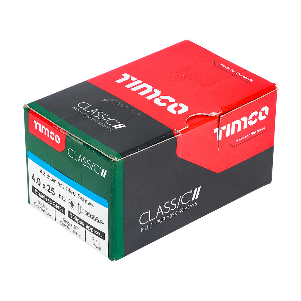 TIMCO Classic Multi-Purpose Countersunk A2 Stainless Steel Woodcrews - 4.0 x 25 - Image