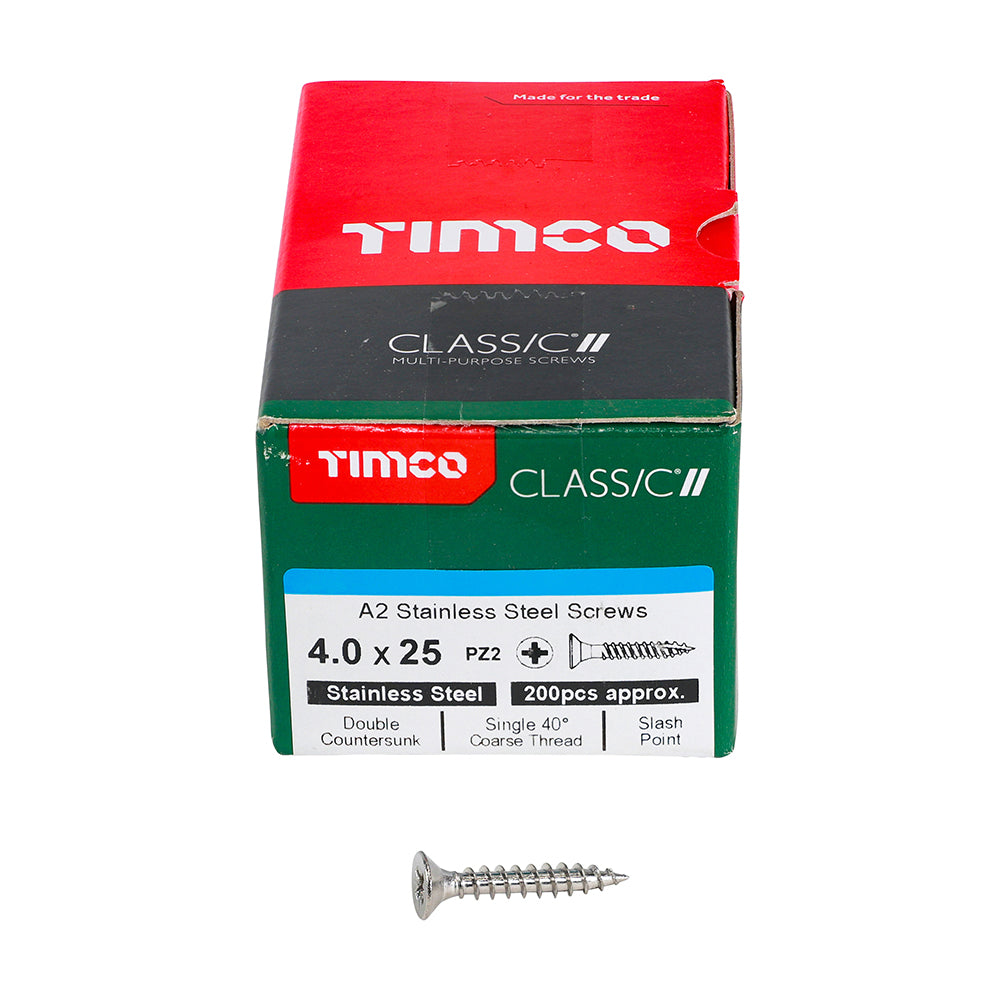 TIMCO Classic Multi-Purpose Countersunk A2 Stainless Steel Woodcrews - 4.0 x 25 - Image