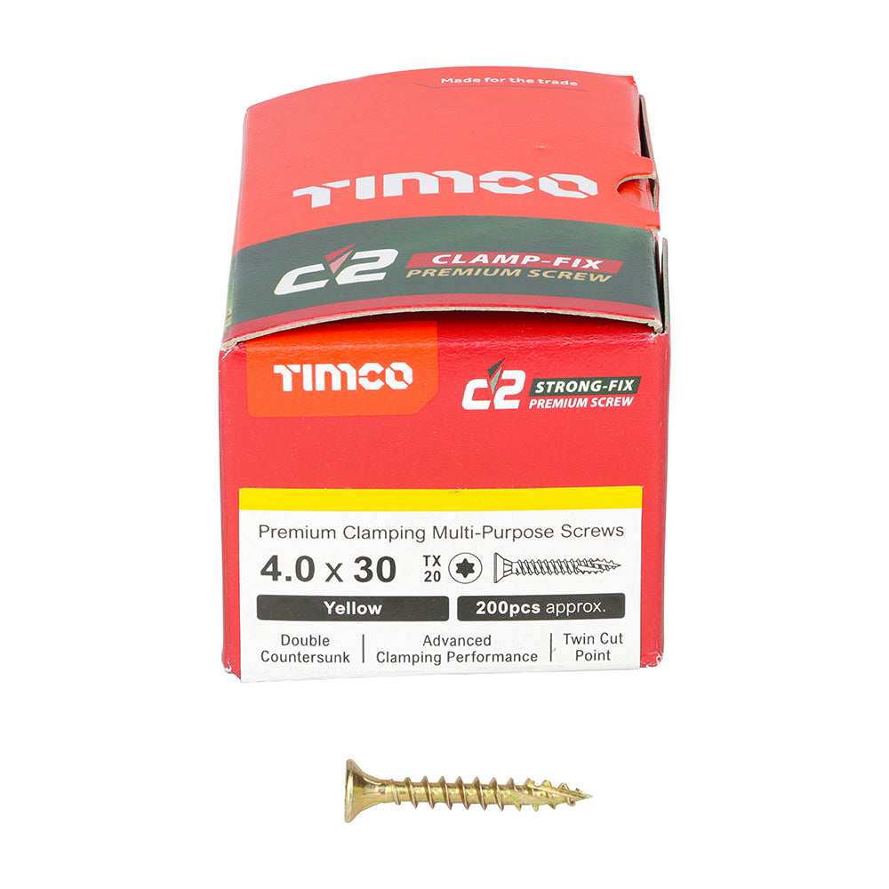 TIMCO C2 Clamp-Fix Multi-Purpose Premium Countersunk Gold Woodscrews - 4.0 x 30 - Image