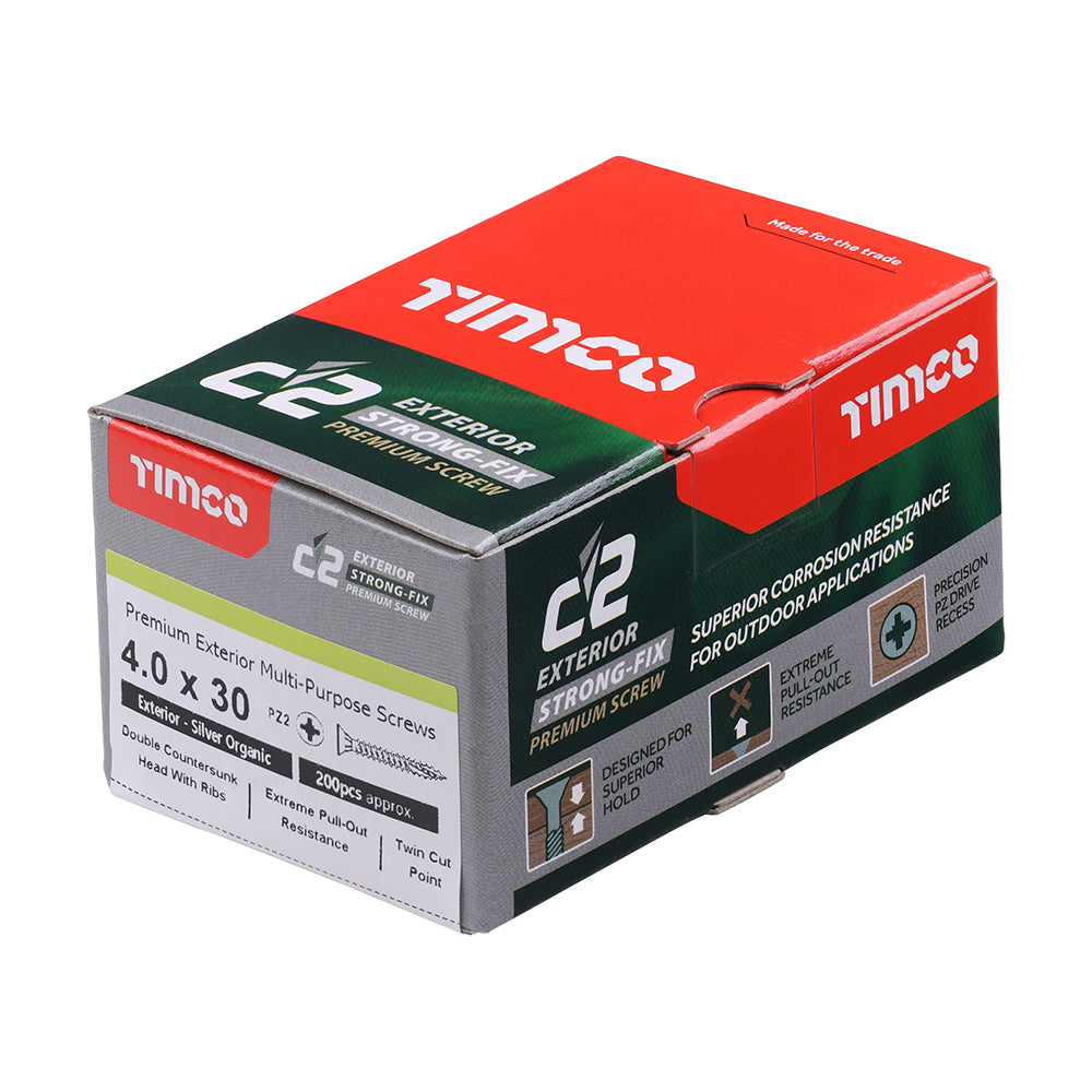 TIMCO C2 Exterior Multi-Purpose Premium Countersunk Silver Woodscrews - 4.0 x 30 - Image