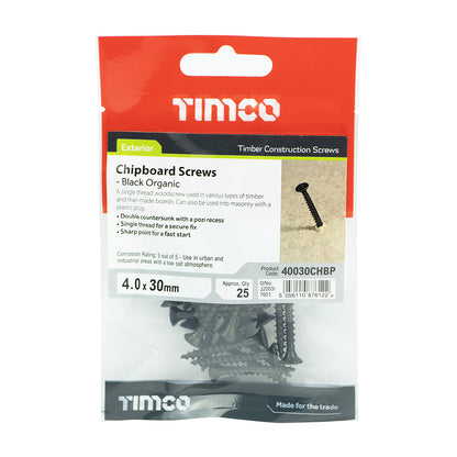TIMCO Countersunk Black Organic Woodscrews - 4.0 x 30 - Image