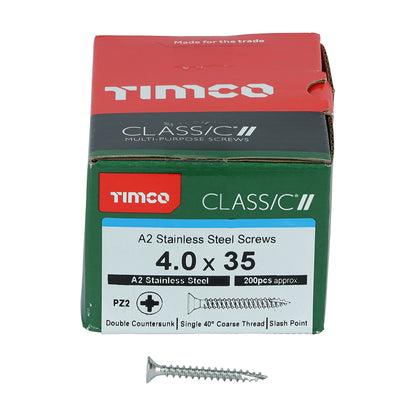 TIMCO Classic Multi-Purpose Countersunk A2 Stainless Steel Woodcrews - 4.0 x 35 - Image