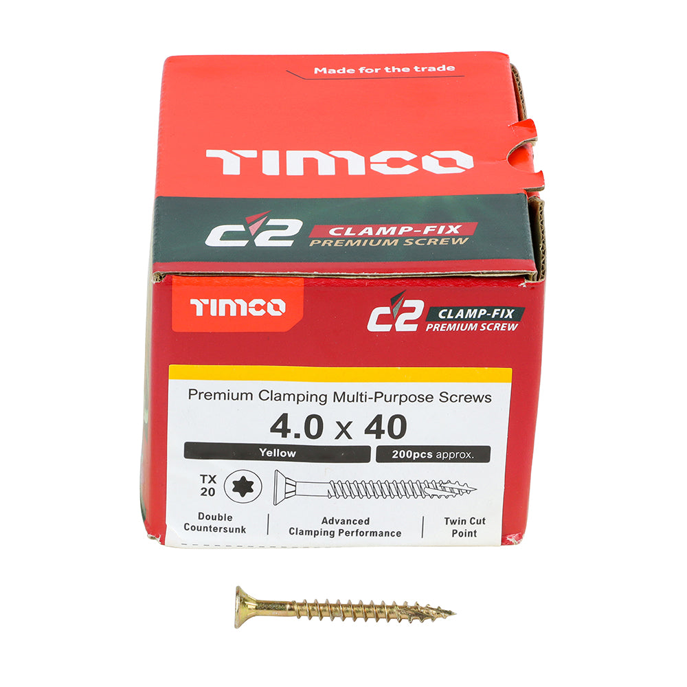 TIMCO C2 Clamp-Fix Multi-Purpose Premium Countersunk Gold Woodscrews - 4.0 x 40 - Image