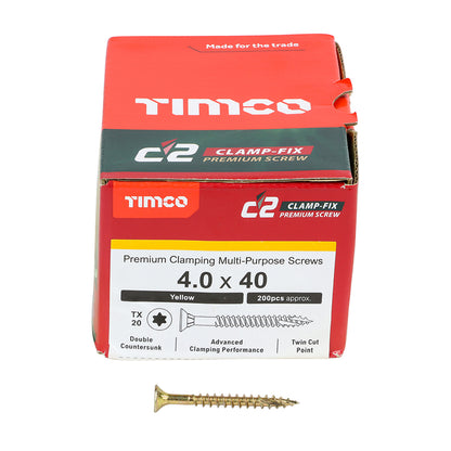 TIMCO C2 Clamp-Fix Multi-Purpose Premium Countersunk Gold Woodscrews - 4.0 x 40 - Image