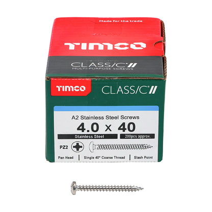 TIMCO Classic Multi-Purpose Pan Head A2 Stainless Steel Woodcrews - 4.0 x 40 - Image