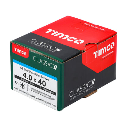 TIMCO Classic Multi-Purpose Countersunk A2 Stainless Steel Woodcrews - 4.0 x 40 - Image