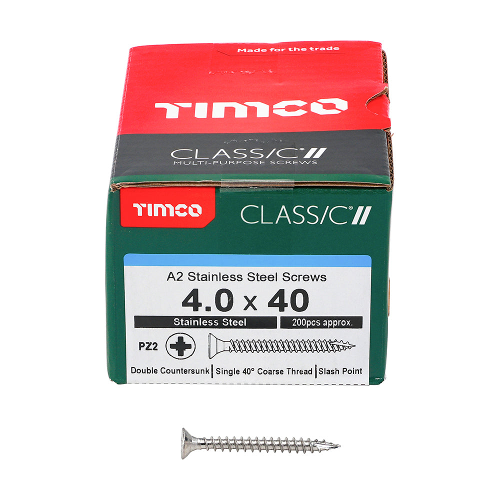 TIMCO Classic Multi-Purpose Countersunk A2 Stainless Steel Woodcrews - 4.0 x 40 - Image