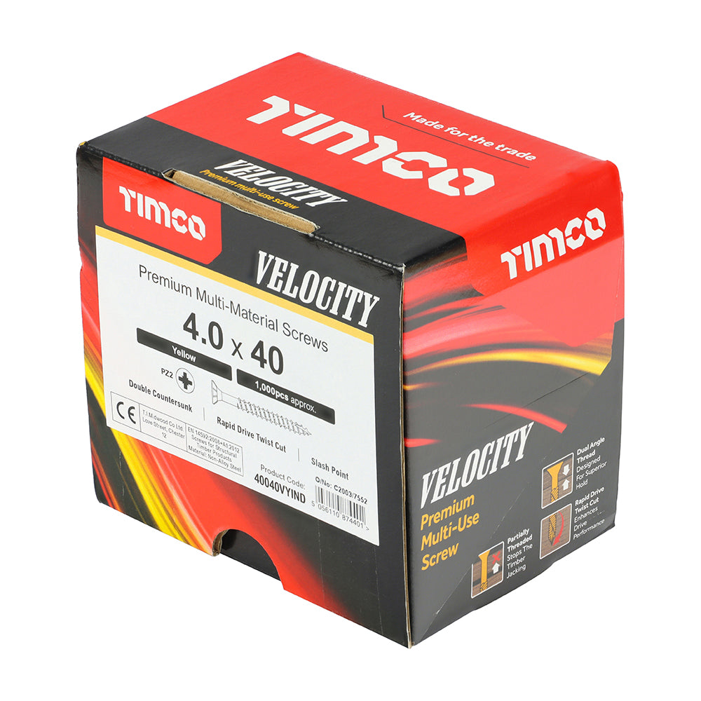 TIMCO Velocity Premium Multi-Use Countersunk Gold Woodscrews - 4.0 x 40
