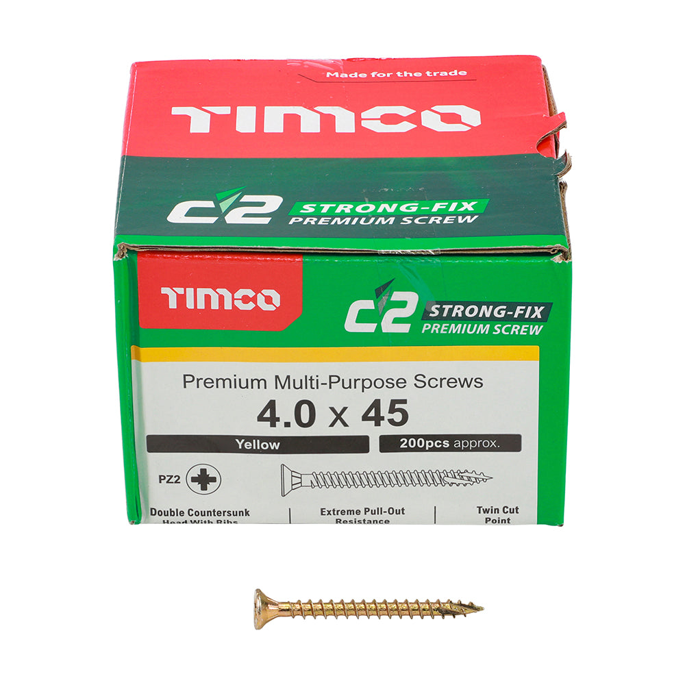TIMCO C2 Strong-Fix Multi-Purpose Premium Countersunk Gold Woodscrews - 4.0 x 45 - Image