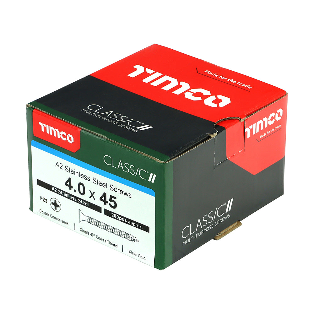 TIMCO Classic Multi-Purpose Countersunk A2 Stainless Steel Woodcrews - 4.0 x 45 - Image