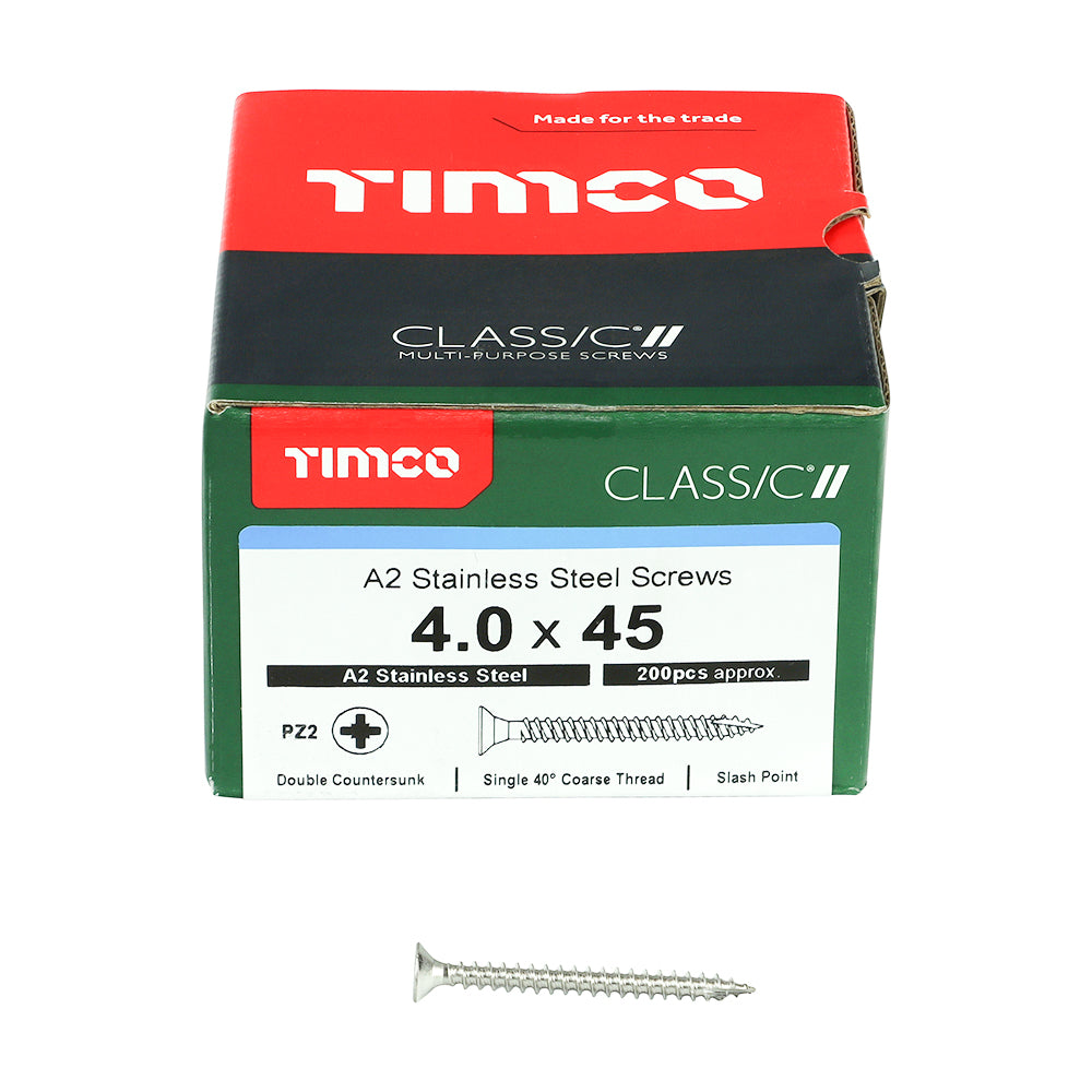 TIMCO Classic Multi-Purpose Countersunk A2 Stainless Steel Woodcrews - 4.0 x 45 - Image