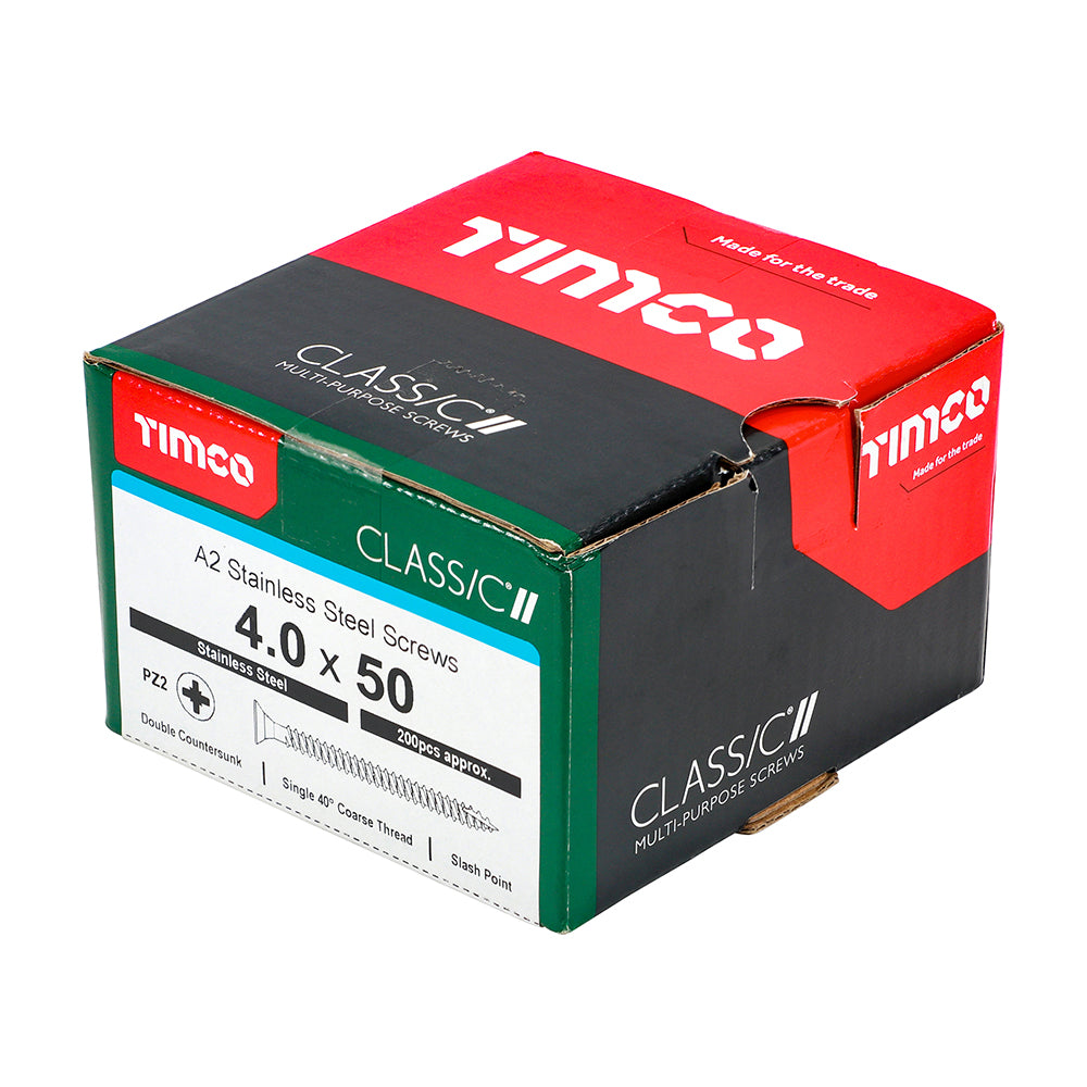TIMCO Classic Multi-Purpose Countersunk A2 Stainless Steel Woodcrews - 4.0 x 50 - Image