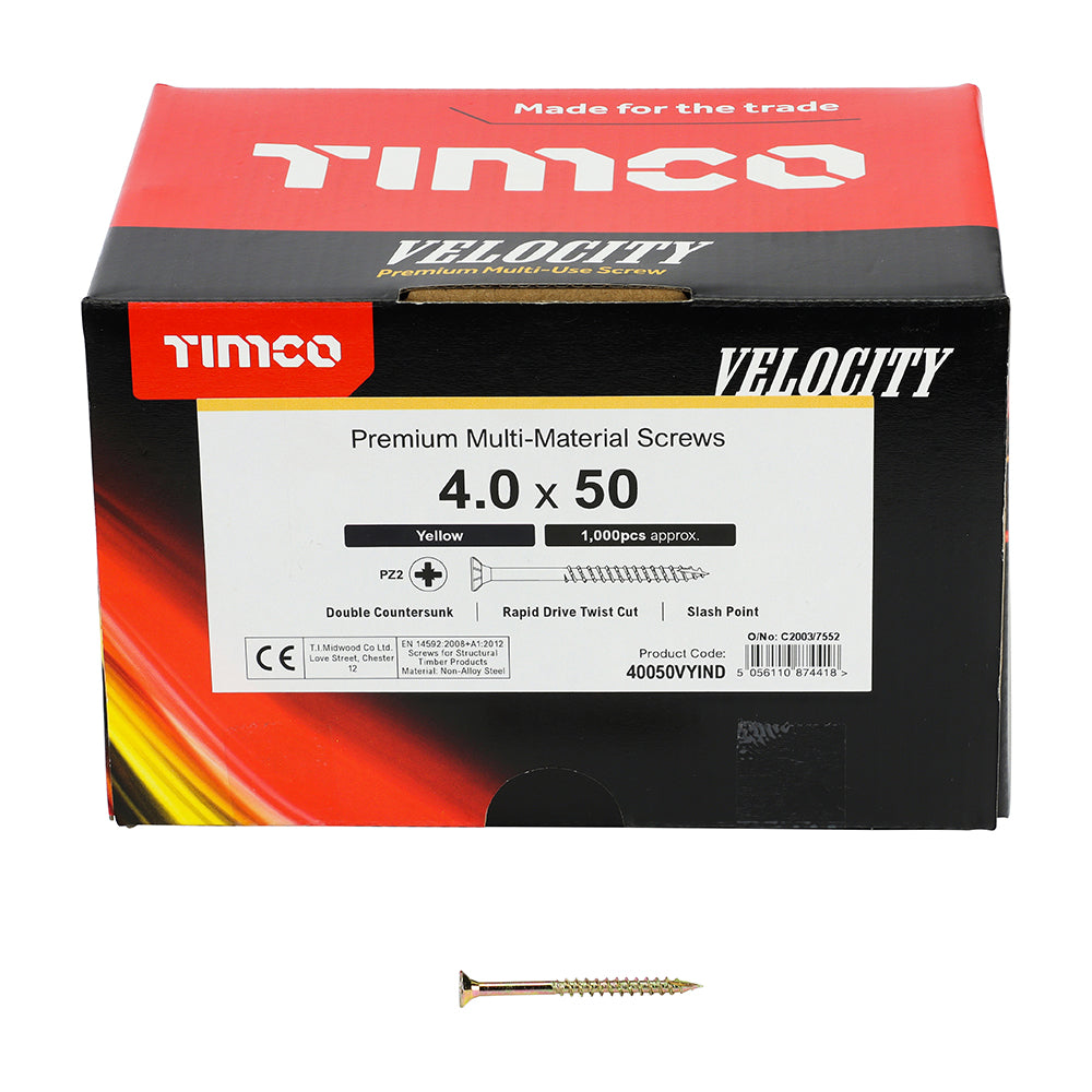 TIMCO Velocity Premium Multi-Use Countersunk Gold Woodscrews - 4.0 x 50
