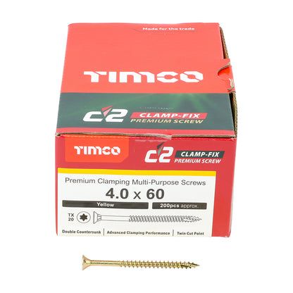 TIMCO C2 Clamp-Fix Multi-Purpose Premium Countersunk Gold Woodscrews - 4.0 x 60 - Image