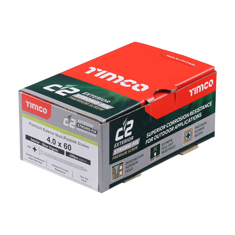 TIMCO C2 Exterior Multi-Purpose Premium Countersunk Silver Woodscrews - 4.0 x 60 - Image