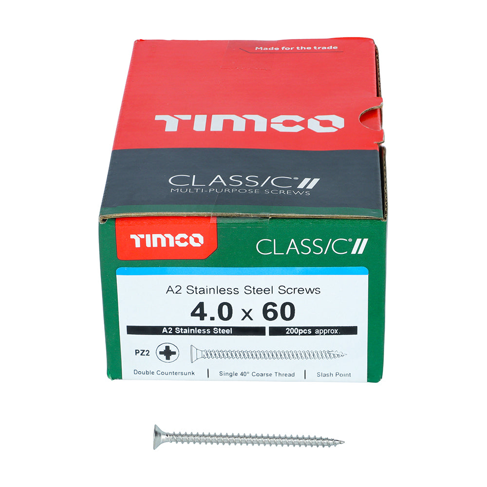 TIMCO Classic Multi-Purpose Countersunk A2 Stainless Steel Woodcrews - 4.0 x 60 - Image