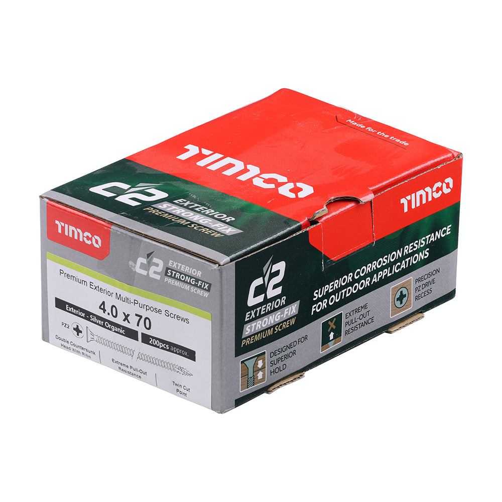 TIMCO C2 Exterior Multi-Purpose Premium Countersunk Silver Woodscrews - 4.0 x 70 - Image