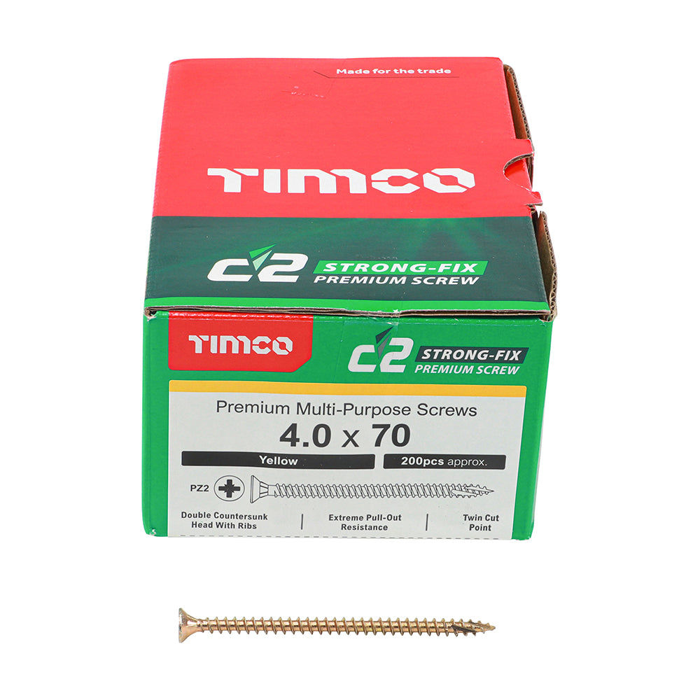 TIMCO C2 Strong-Fix Multi-Purpose Premium Countersunk Gold Woodscrews - 4.0 x 70 - Image