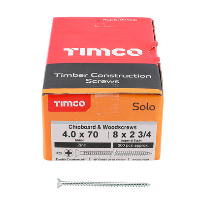TIMCO Solo Countersunk Silver Woodscrews - 4.0 x 70 - Image