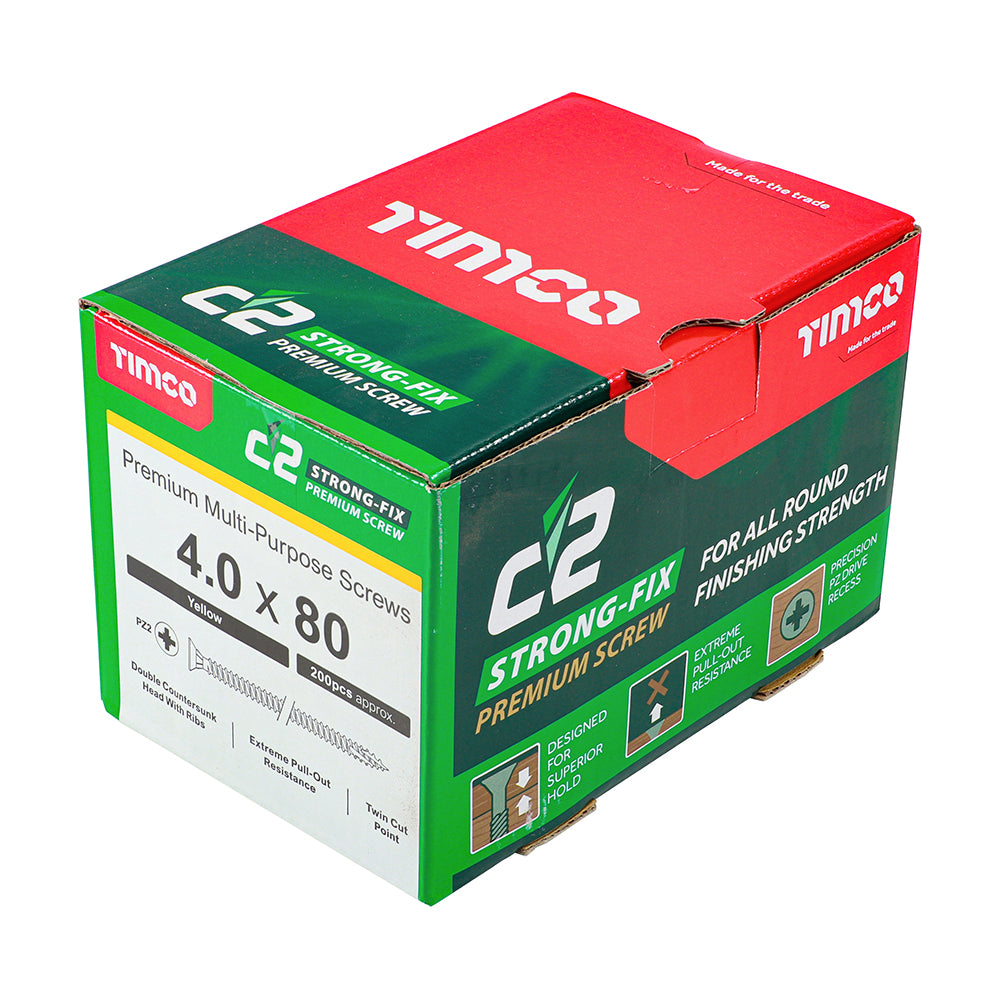 TIMCO C2 Strong-Fix Multi-Purpose Premium Countersunk Gold Woodscrews - 4.0 x 80 - Image