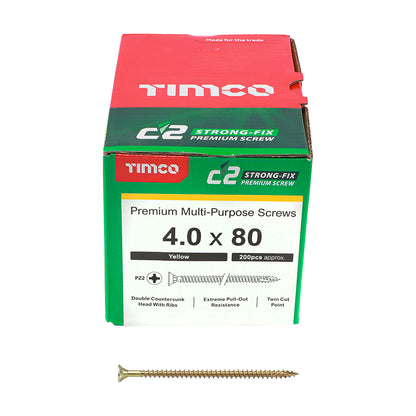 TIMCO C2 Strong-Fix Multi-Purpose Premium Countersunk Gold Woodscrews - 4.0 x 80 - Image