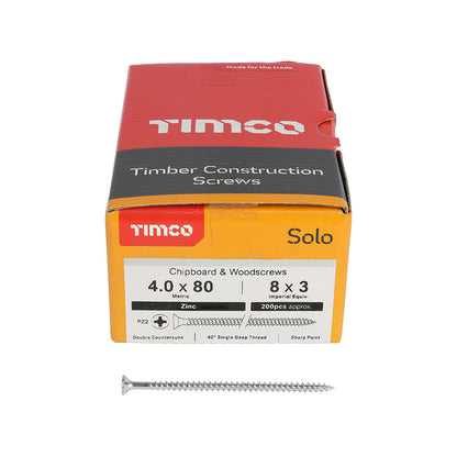 TIMCO Solo Countersunk Silver Woodscrews - 4.0 x 80 - Image