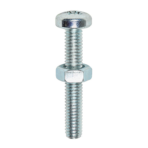 TIMCO Machine Pan Head Screws & Hex Nut Silver - M4 x 25 - Image